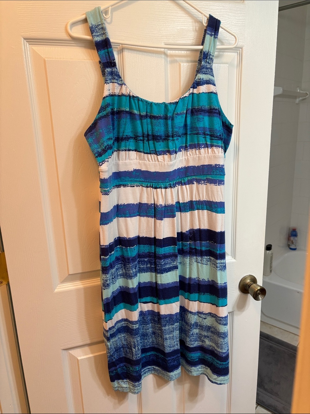Ann Taylor Striped Teal, Blue & White Midi Dress